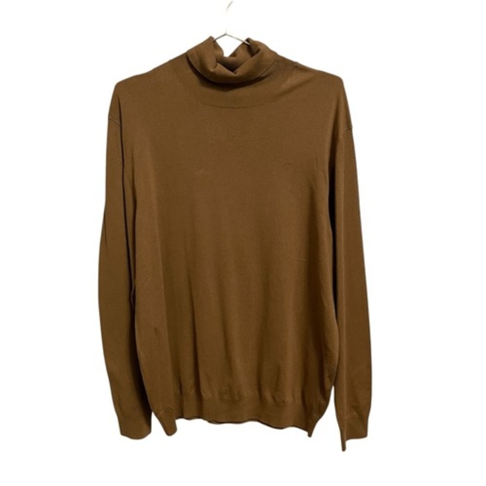Zara Brown Turtleneck Knit Sweater XL Camel Viscose Blend Fine Gauge